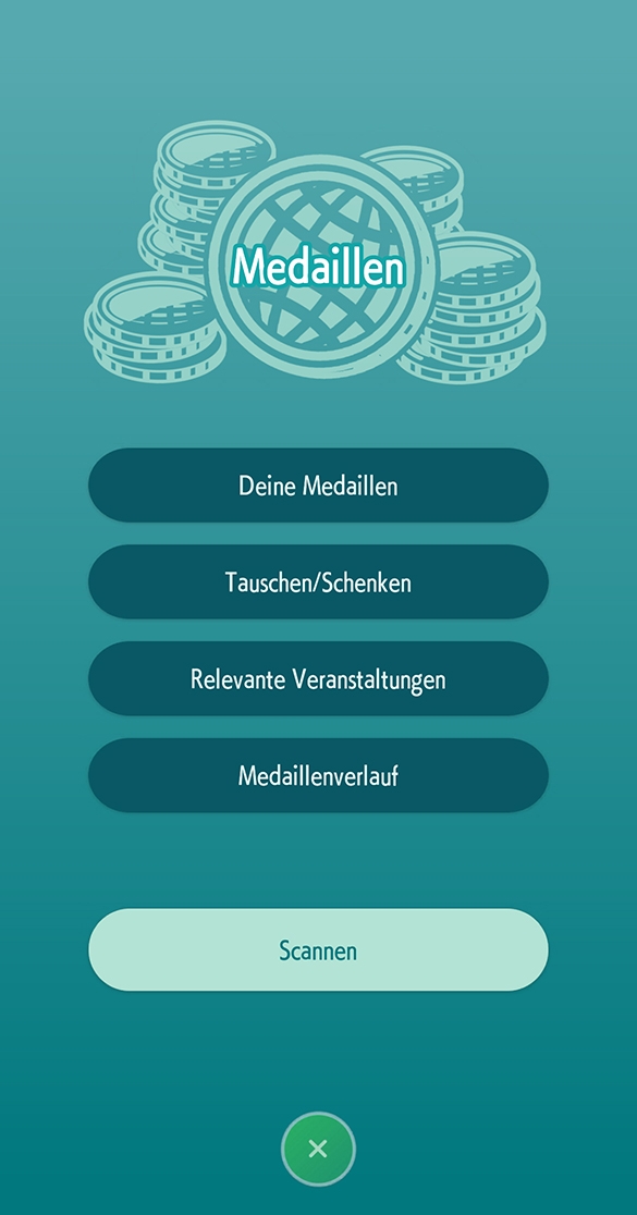 Medals - Your Medals, Trade/Gift, Related Events, Medal Logbook, Scan
