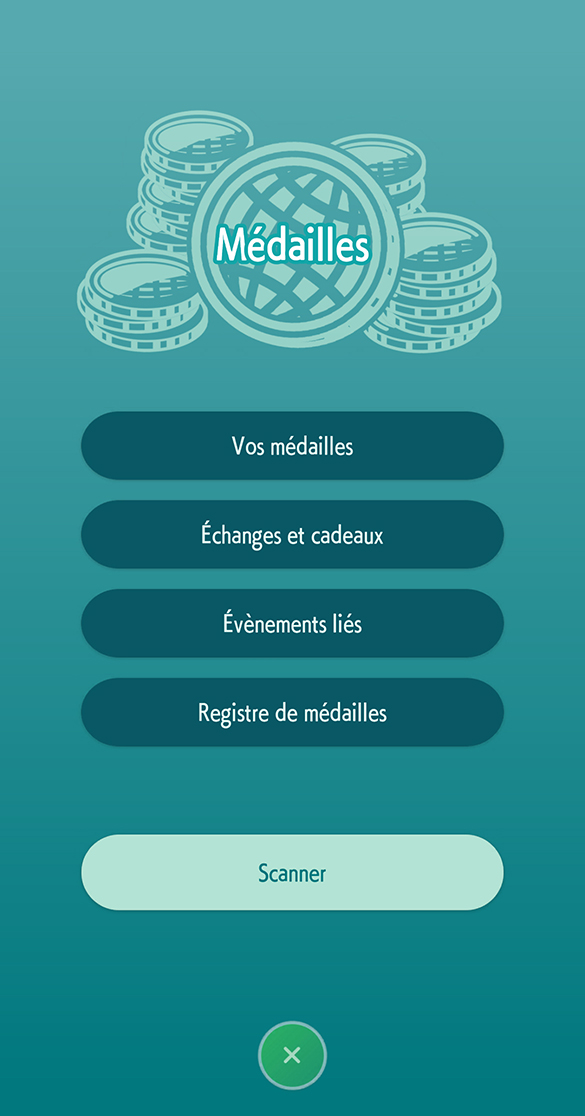 Medals - Your Medals, Trade/Gift, Related Events, Medal Logbook, Scan